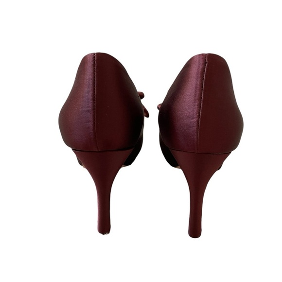 Badgley Mischa Mishka Plum Silk Satin Peep Toe Bow Platform Heel Size 7.5 - Picture 4 of 9